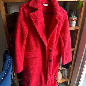 LC Lauren Conrad Bright Red Teddy Coat with Button Front